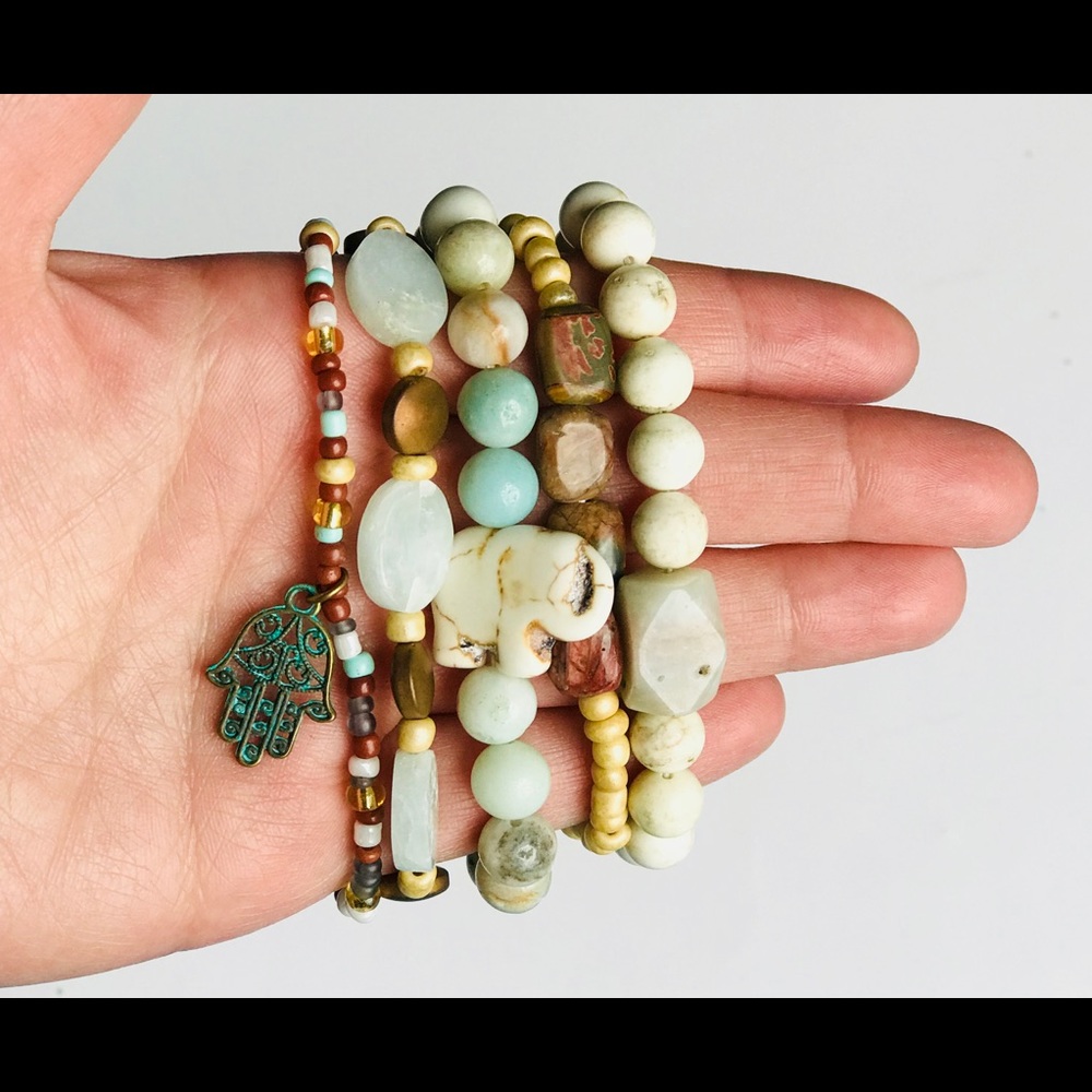Flint+Feather Natural Tone Stretch Bracelet Stack - Picture 2 of 4